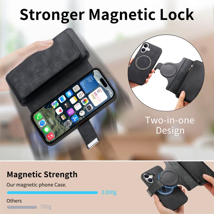 CaseNeo MagSafe RFID Anti-theft Zipper Wallet Retro Leather Phone Case, Compatible with iPhone 16 Plus