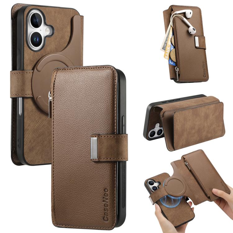 CaseNeo MagSafe RFID Anti-theft Zipper Wallet Retro Leather Phone Case, Compatible with iPhone 16 Plus