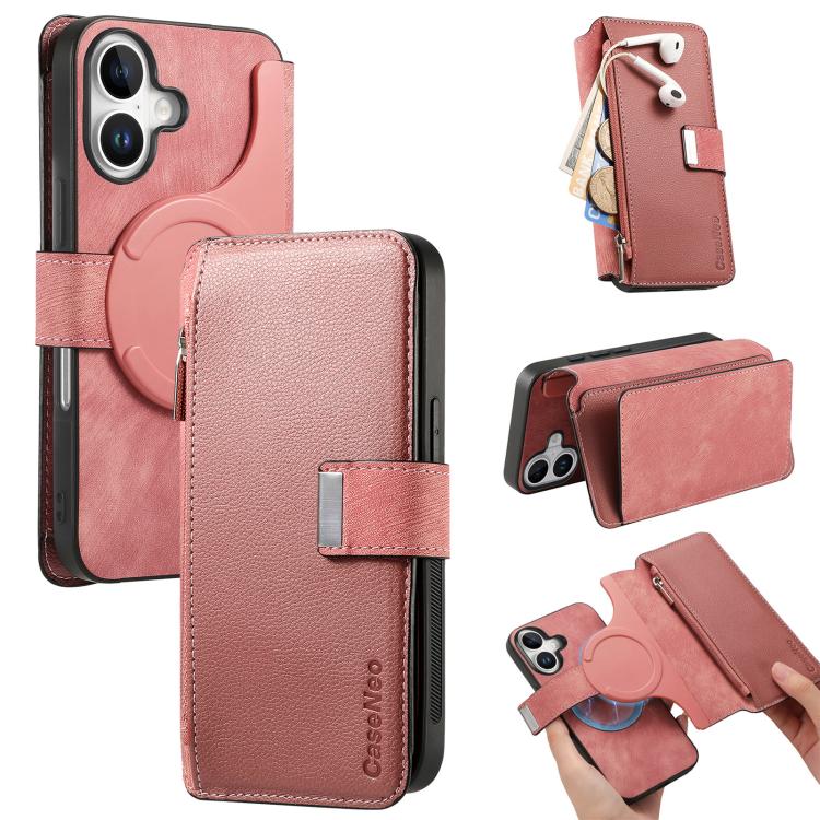 CaseNeo MagSafe RFID Anti-theft Zipper Wallet Retro Leather Phone Case, Compatible with iPhone 16 Plus