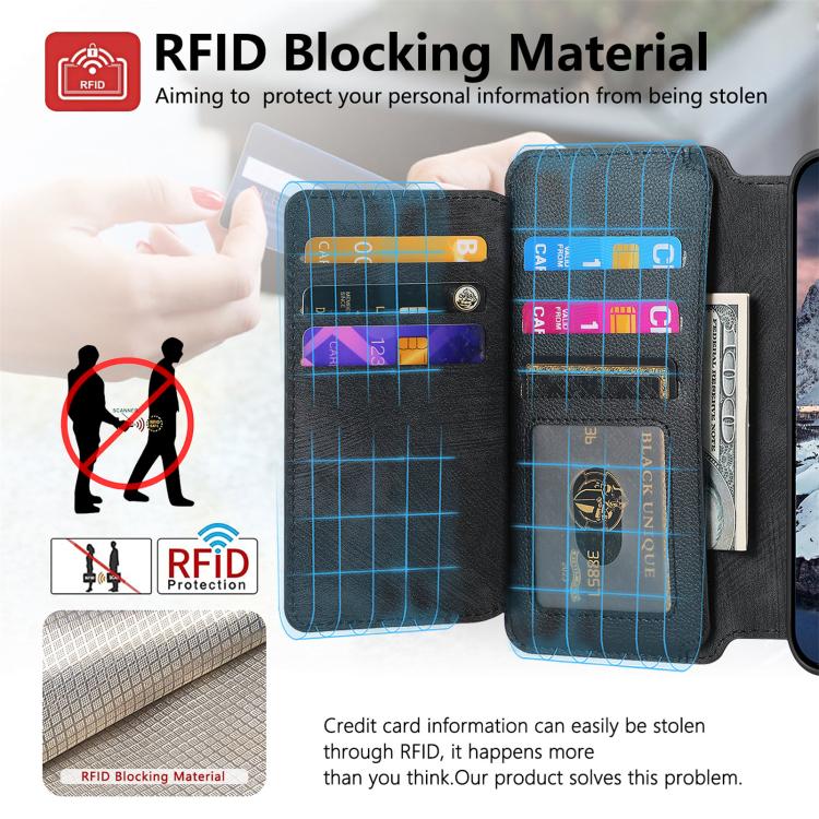 CaseNeo MagSafe RFID Anti-theft Zipper Wallet Retro Leather Phone Case, Compatible with iPhone 16