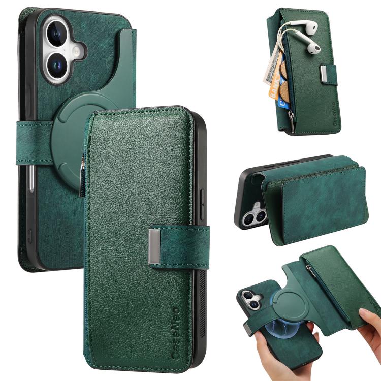 CaseNeo MagSafe RFID Anti-theft Zipper Wallet Retro Leather Phone Case, Compatible with iPhone 16