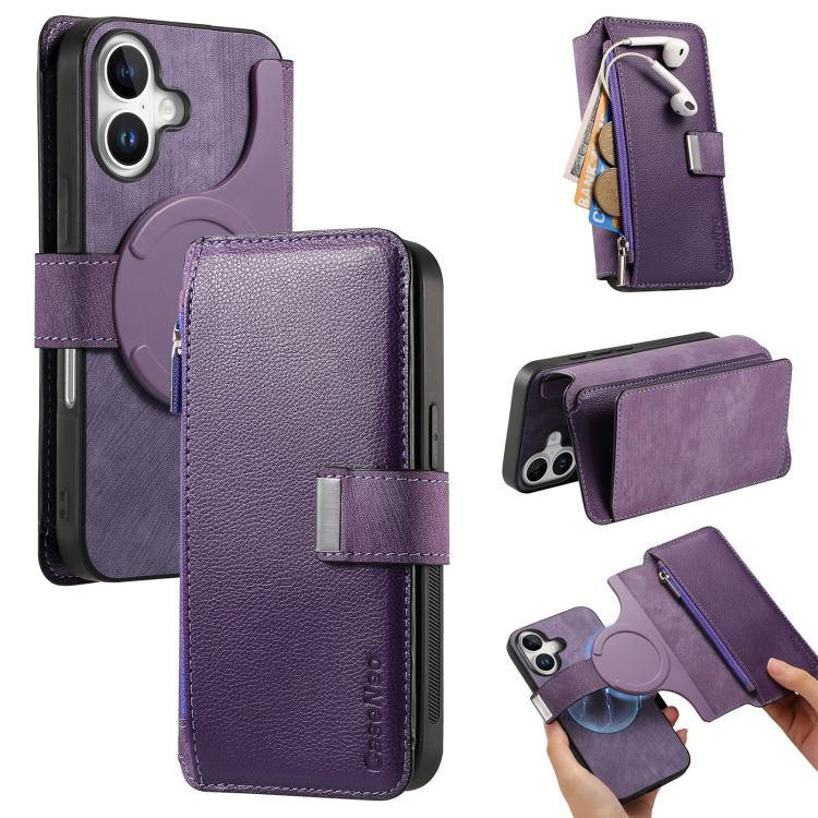 CaseNeo MagSafe RFID Anti-theft Zipper Wallet Retro Leather Phone Case, Compatible with iPhone 16