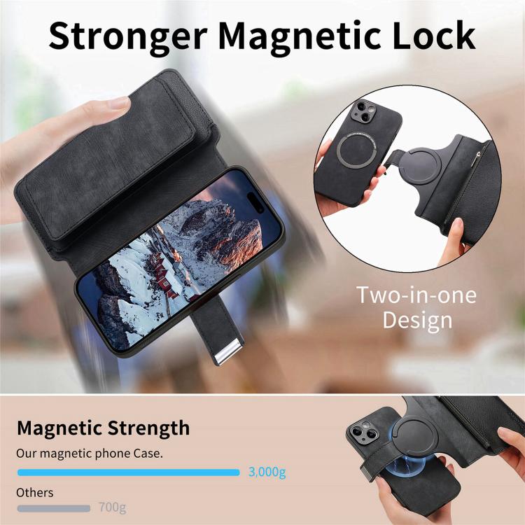 CaseNeo MagSafe RFID Anti-theft Zipper Wallet Retro Leather Phone Case, Compatible with iPhone 14