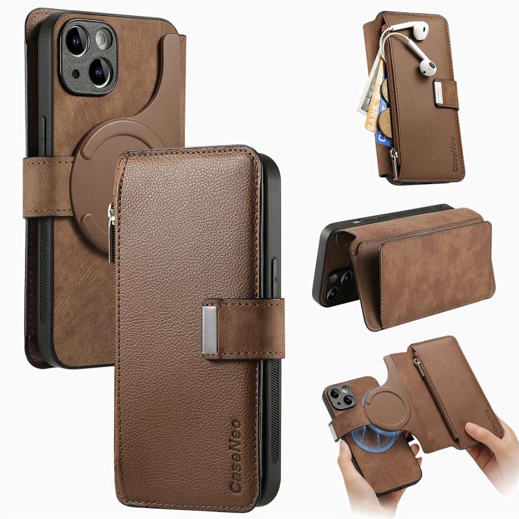 CaseNeo MagSafe RFID Anti-theft Zipper Wallet Retro Leather Phone Case, Compatible with iPhone 14