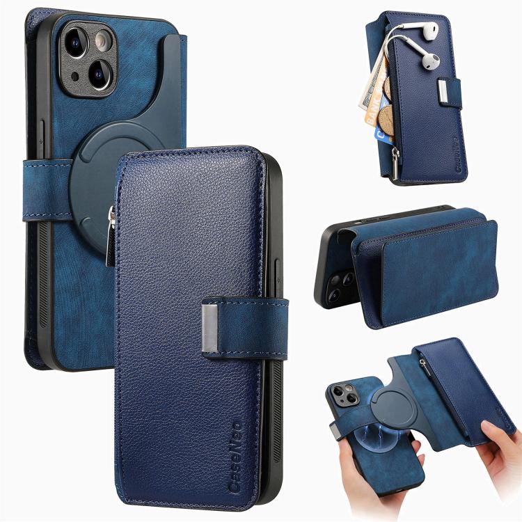 CaseNeo MagSafe RFID Anti-theft Zipper Wallet Retro Leather Phone Case, Compatible with iPhone 14