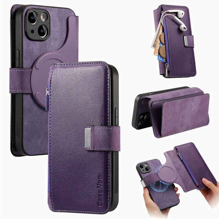 CaseNeo MagSafe RFID Anti-theft Zipper Wallet Retro Leather Phone Case, Compatible with iPhone 14