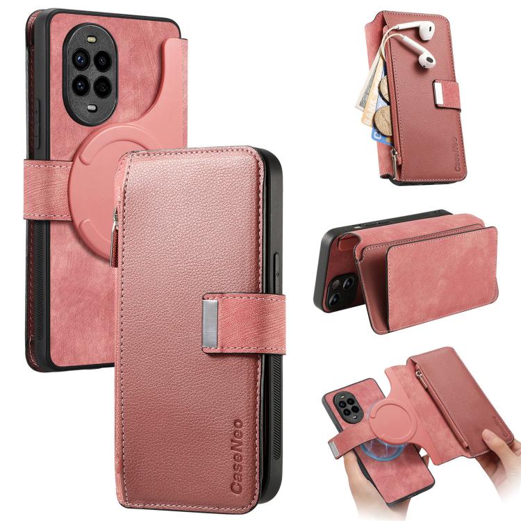 CaseNeo MagSafe RFID Anti-theft Zipper Wallet Retro Leather Phone Case, Compatible with Huawei nova 13 Pro