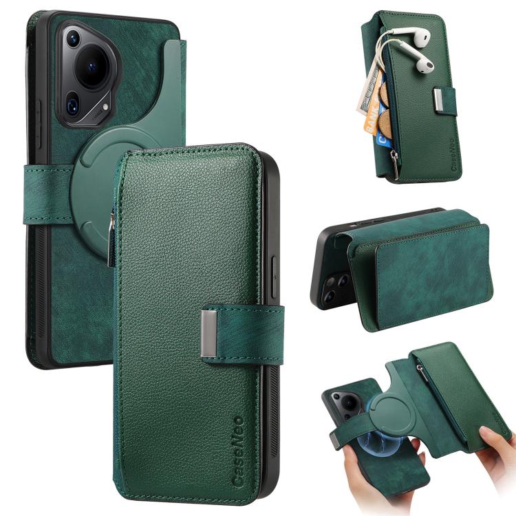 CaseNeo MagSafe RFID Anti-theft Zipper Wallet Retro Leather Phone Case, Compatible with Huawei Pura 70 Ultra