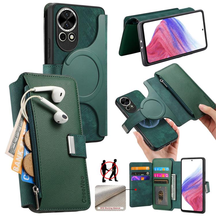 CaseNeo MagSafe RFID Anti-theft Zipper Wallet Retro Leather Phone Case, Compatible with Huawei nova 13 / 12