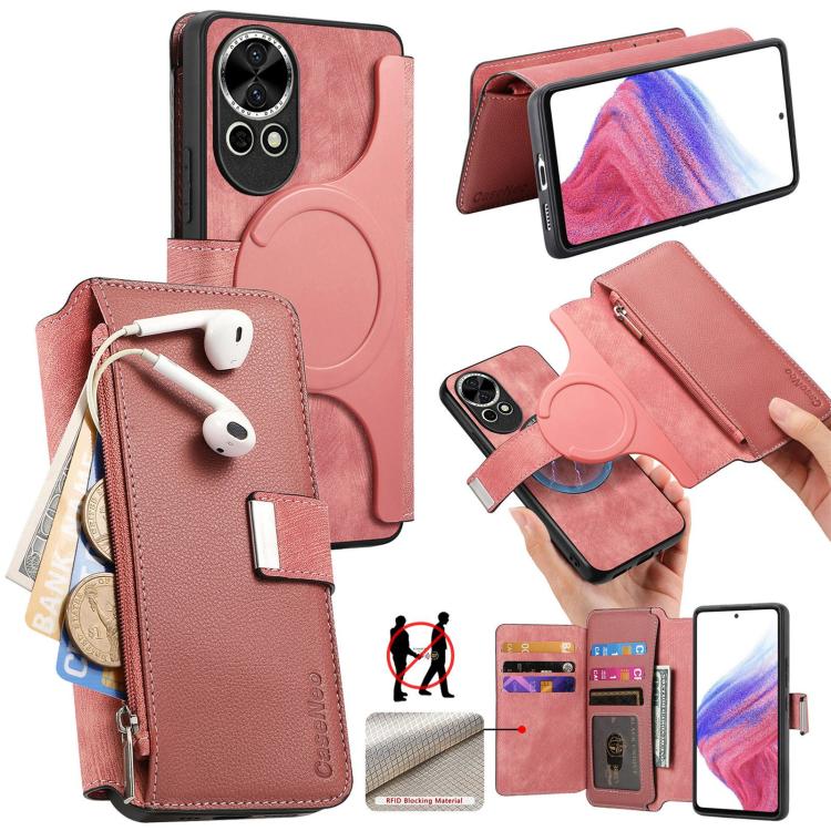 CaseNeo MagSafe RFID Anti-theft Zipper Wallet Retro Leather Phone Case, Compatible with Huawei nova 13 / 12