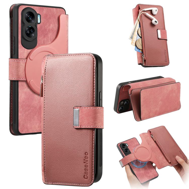 CaseNeo MagSafe RFID Anti-theft Zipper Wallet Retro Leather Phone Case, For Honor 90 Lite