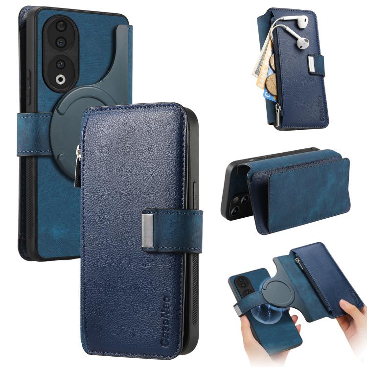 CaseNeo MagSafe RFID Anti-theft Zipper Wallet Retro Leather Phone Case, For Honor 90