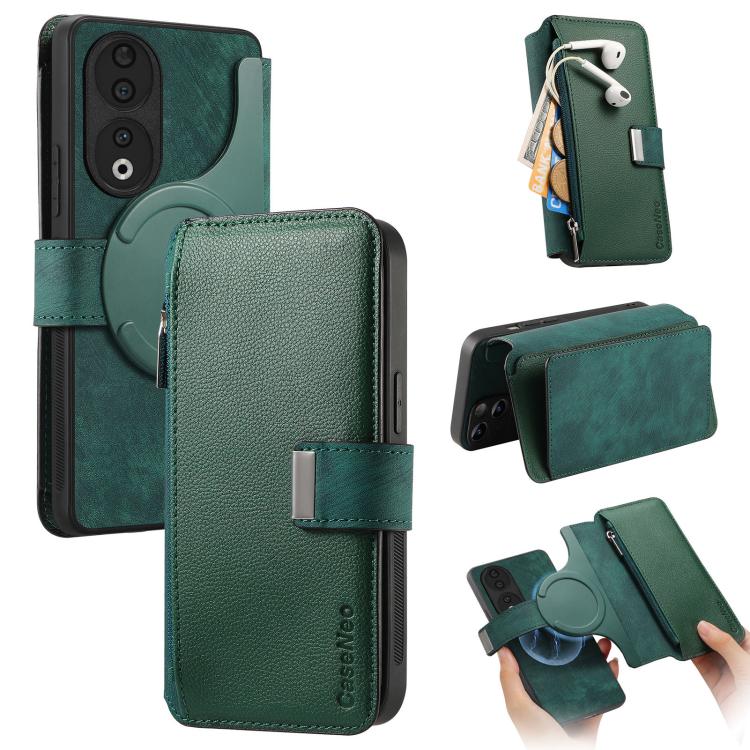 CaseNeo MagSafe RFID Anti-theft Zipper Wallet Retro Leather Phone Case, For Honor 90