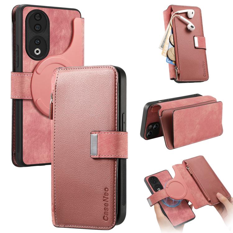 CaseNeo MagSafe RFID Anti-theft Zipper Wallet Retro Leather Phone Case, For Honor 90