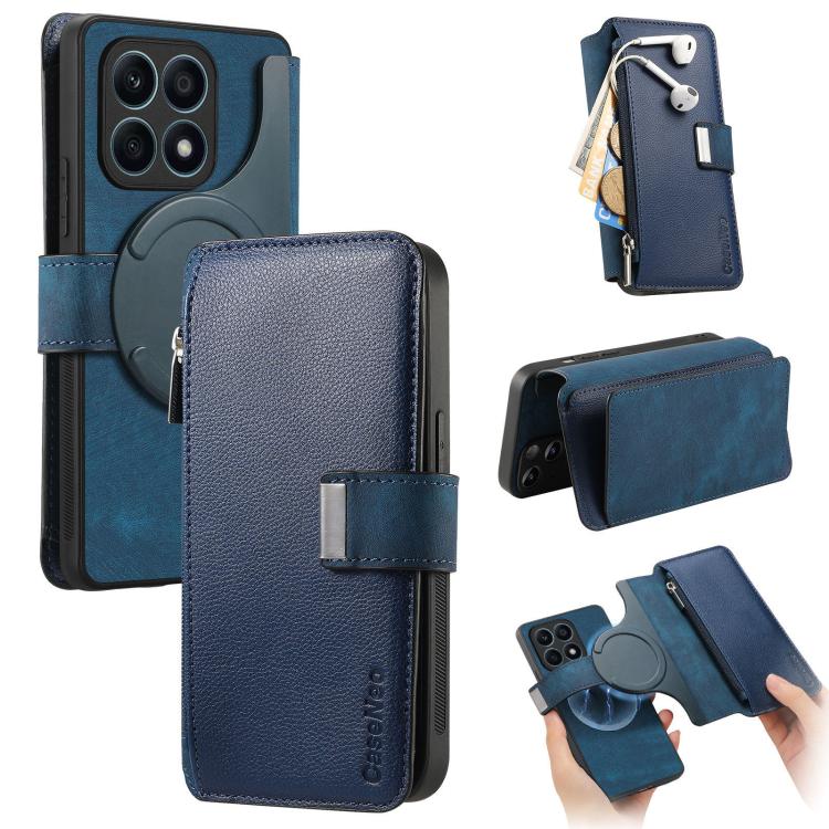 CaseNeo MagSafe RFID Anti-theft Zipper Wallet Retro Leather Phone Case, For Honor X8 5G