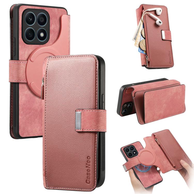 CaseNeo MagSafe RFID Anti-theft Zipper Wallet Retro Leather Phone Case, For Honor X8 5G