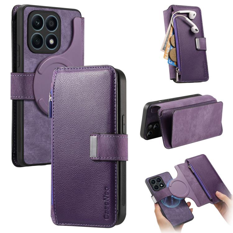 CaseNeo MagSafe RFID Anti-theft Zipper Wallet Retro Leather Phone Case, For Honor X8 5G