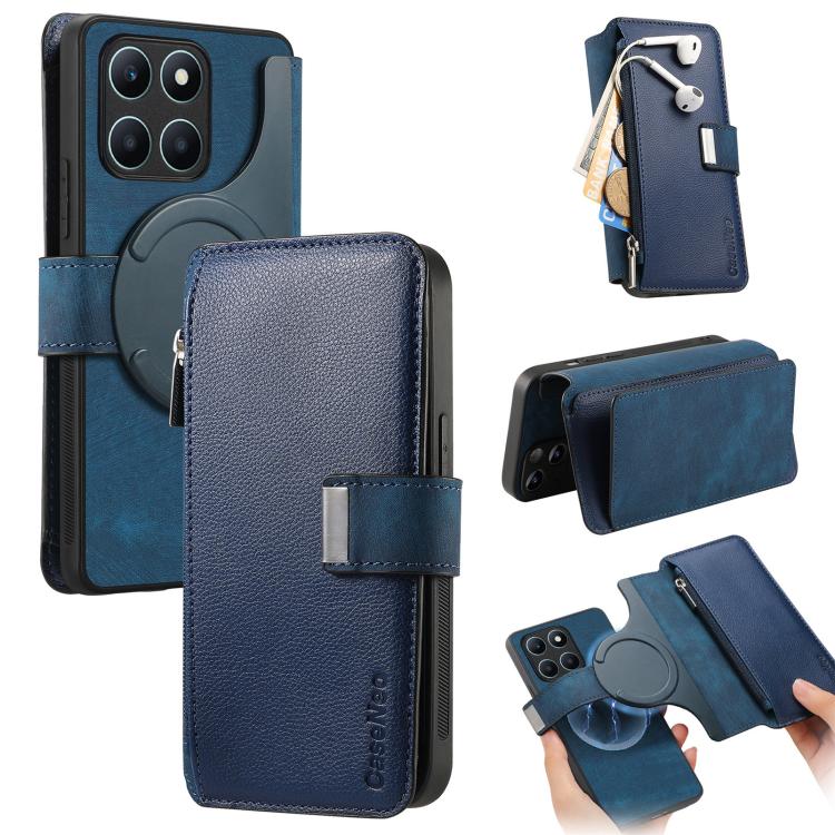 CaseNeo MagSafe RFID Anti-theft Zipper Wallet Retro Leather Phone Case, For Honor X6a