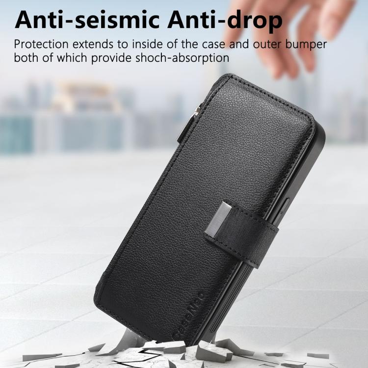 CaseNeo MagSafe RFID Anti-theft Zipper Wallet Retro Leather Phone Case, For Honor X8b