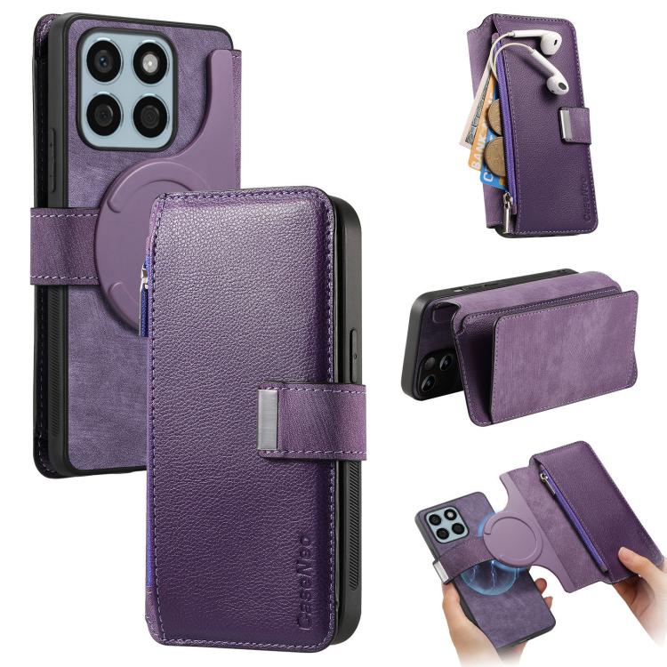 CaseNeo MagSafe RFID Anti-theft Zipper Wallet Retro Leather Phone Case, For Honor X8b