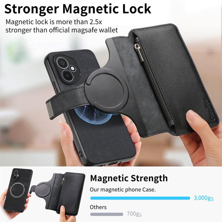 CaseNeo MagSafe RFID Anti-theft Zipper Wallet Retro Leather Phone Case, For Honor 400 Global 156.5mm