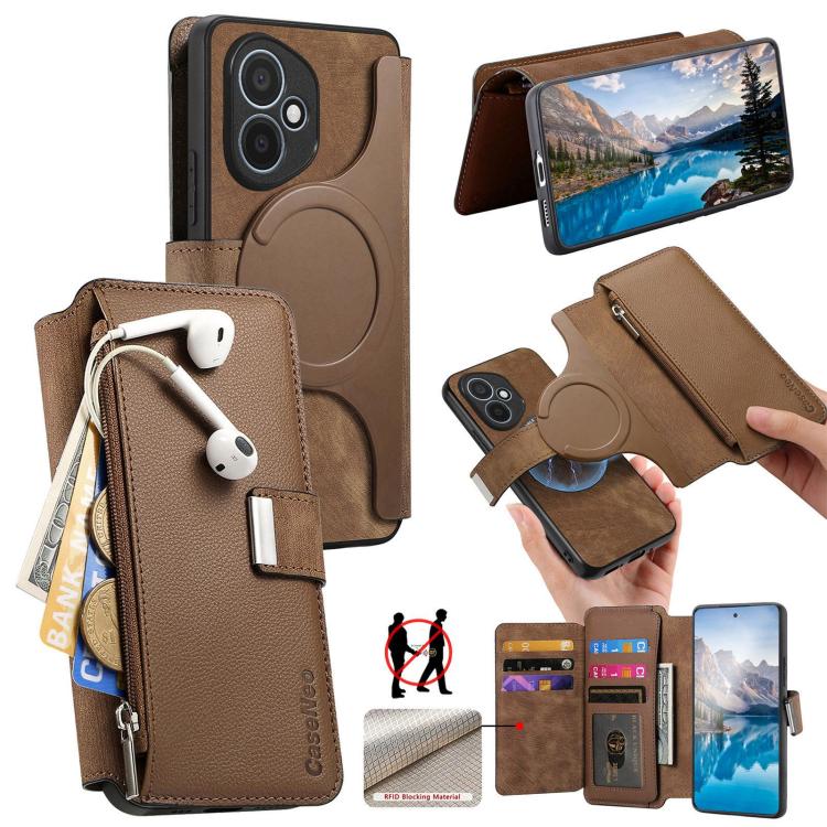 CaseNeo MagSafe RFID Anti-theft Zipper Wallet Retro Leather Phone Case, For Honor 400 Global 156.5mm