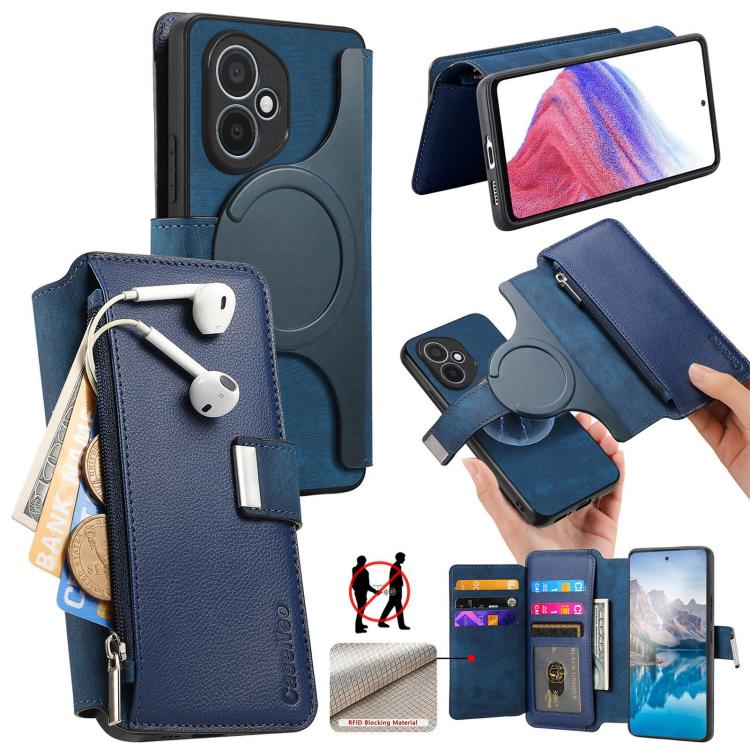 CaseNeo MagSafe RFID Anti-theft Zipper Wallet Retro Leather Phone Case, For Honor 400 Global 156.5mm