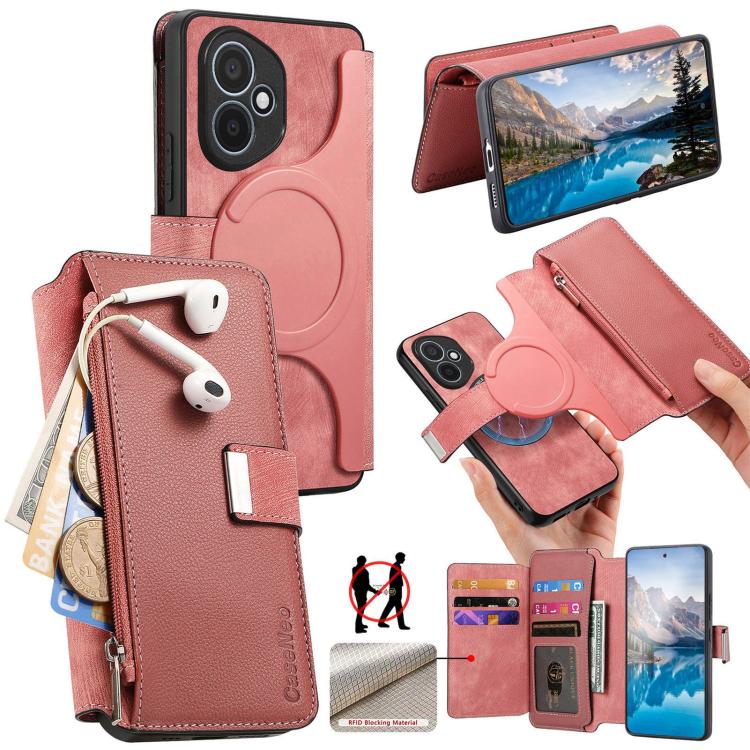 CaseNeo MagSafe RFID Anti-theft Zipper Wallet Retro Leather Phone Case, For Honor 400 Global 156.5mm