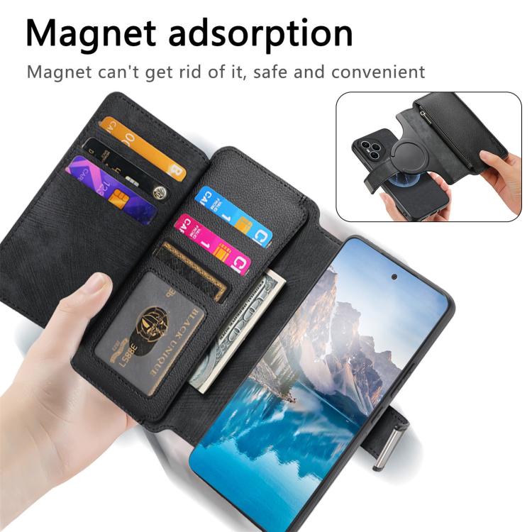 CaseNeo MagSafe RFID Anti-theft Zipper Wallet Retro Leather Phone Case, For Honor 400 Pro Global 160.8mm