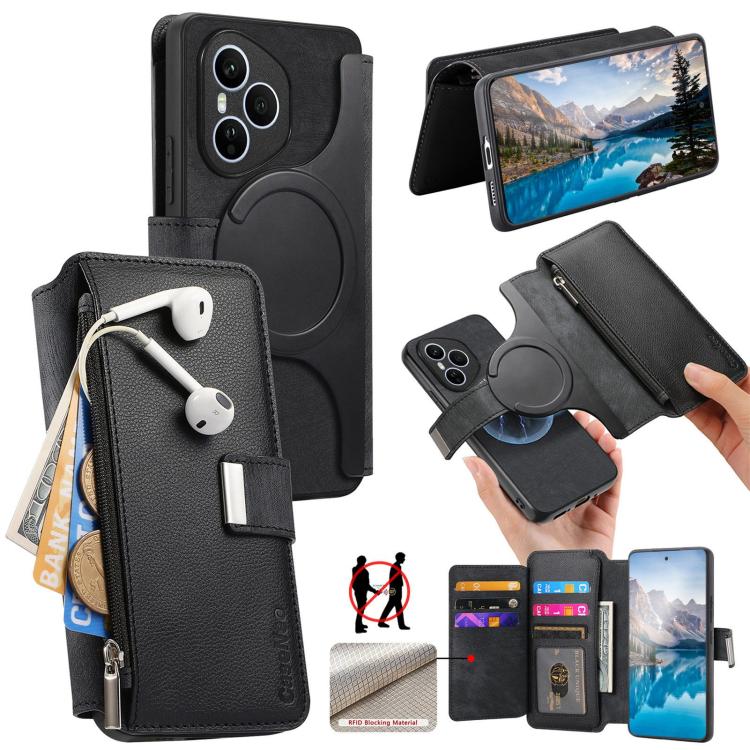 CaseNeo MagSafe RFID Anti-theft Zipper Wallet Retro Leather Phone Case, For Honor 400 Pro Global 160.8mm