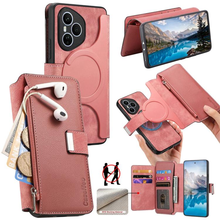 CaseNeo MagSafe RFID Anti-theft Zipper Wallet Retro Leather Phone Case, For Honor 400 Pro Global 160.8mm