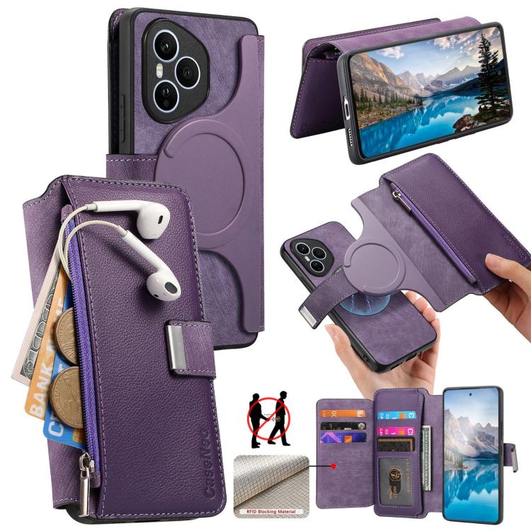 CaseNeo MagSafe RFID Anti-theft Zipper Wallet Retro Leather Phone Case, For Honor 400 Pro Global 160.8mm