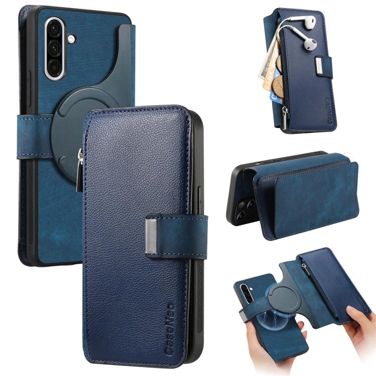 CaseNeo MagSafe RFID Anti-theft Zipper Wallet Retro Leather Phone Case, For Samsung Galaxy A56 5G
