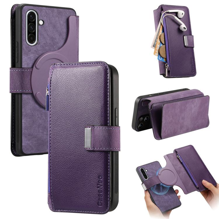 CaseNeo MagSafe RFID Anti-theft Zipper Wallet Retro Leather Phone Case, For Samsung Galaxy A56 5G