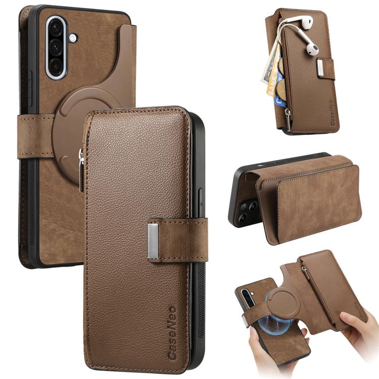 CaseNeo MagSafe RFID Anti-theft Zipper Wallet Retro Leather Phone Case, For Samsung Galaxy A36 5G