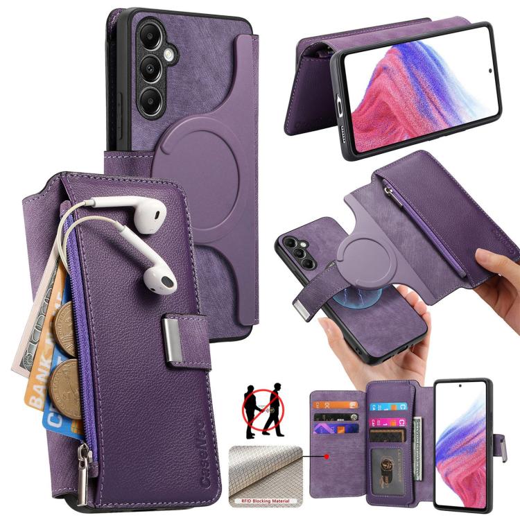 CaseNeo MagSafe RFID Anti-theft Zipper Wallet Retro Leather Phone Case, For Samsung Galaxy A14 5G