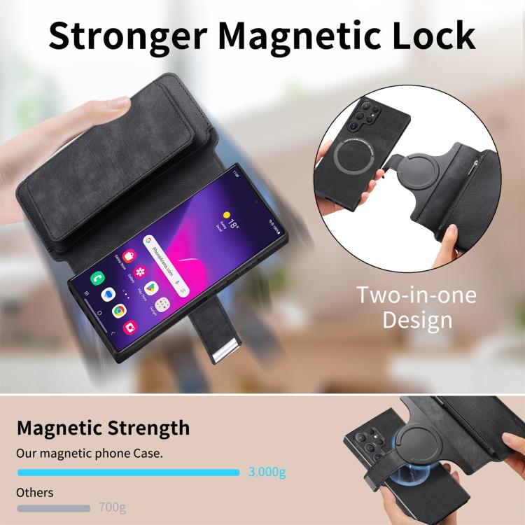 CaseNeo MagSafe RFID Anti-theft Zipper Wallet Retro Leather Phone Case, Compatible with Samsung Galaxy S25 Ultra 5G