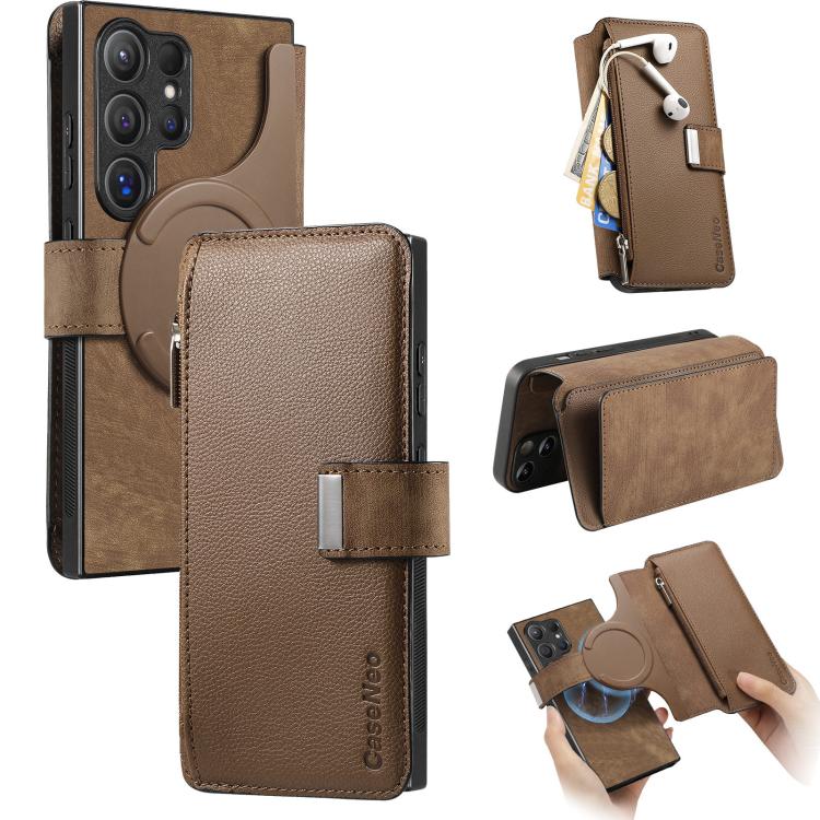 CaseNeo MagSafe RFID Anti-theft Zipper Wallet Retro Leather Phone Case, Compatible with Samsung Galaxy S25 Ultra 5G