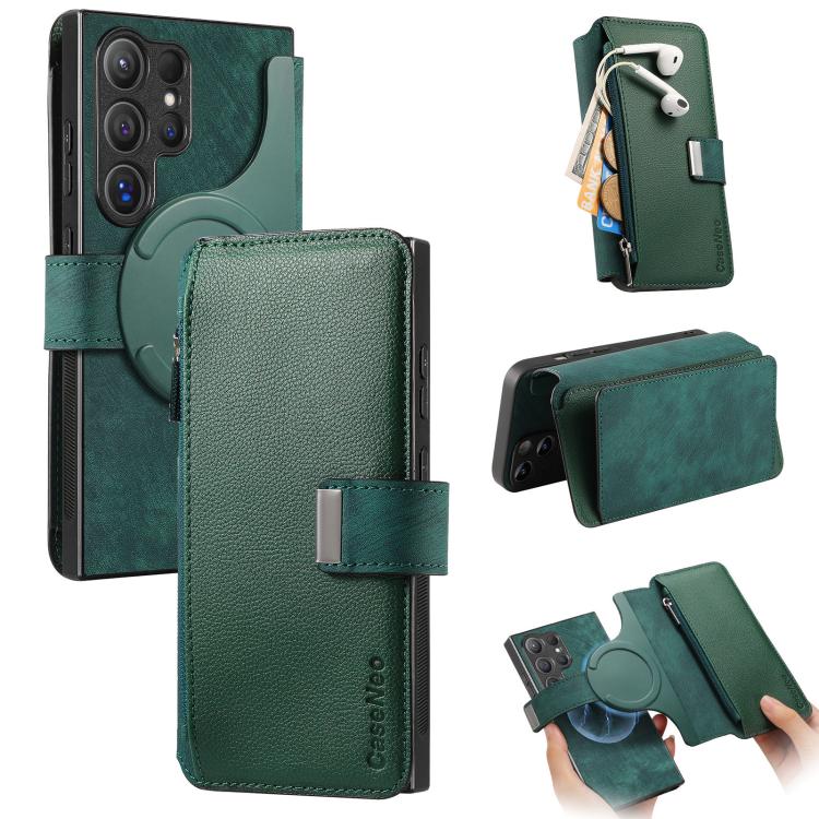 CaseNeo MagSafe RFID Anti-theft Zipper Wallet Retro Leather Phone Case, Compatible with Samsung Galaxy S25 Ultra 5G