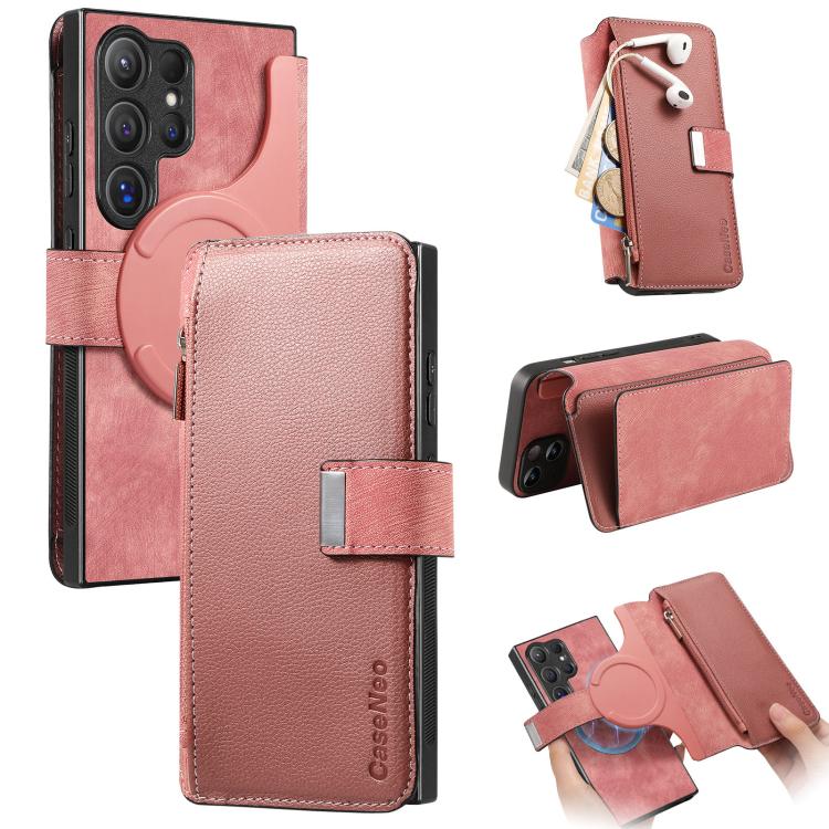CaseNeo MagSafe RFID Anti-theft Zipper Wallet Retro Leather Phone Case, Compatible with Samsung Galaxy S25 Ultra 5G