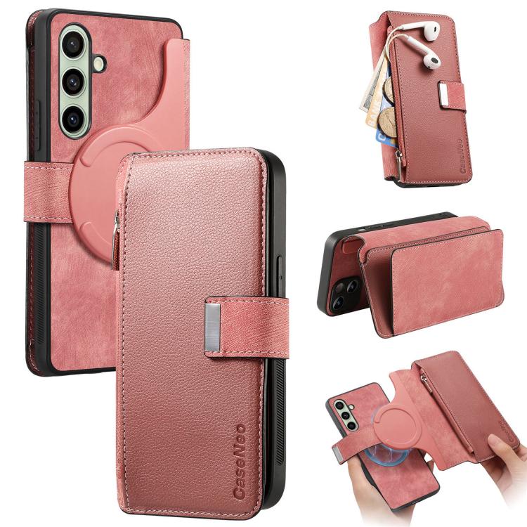 CaseNeo MagSafe RFID Anti-theft Zipper Wallet Retro Leather Phone Case, Compatible with Samsung Galaxy S24 FE 5G