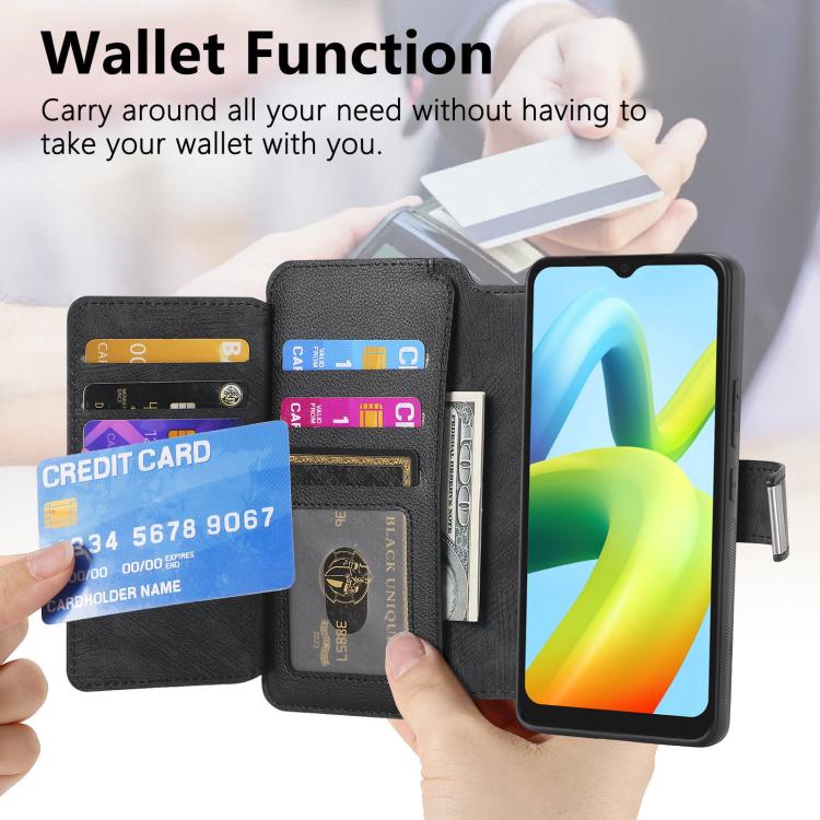 CaseNeo MagSafe RFID Anti-theft Zipper Wallet Retro Leather Phone Case, Compatible with Redmi A1