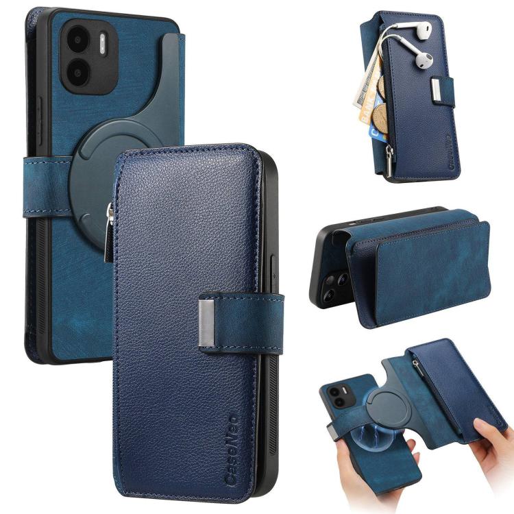 CaseNeo MagSafe RFID Anti-theft Zipper Wallet Retro Leather Phone Case, Compatible with Redmi A1