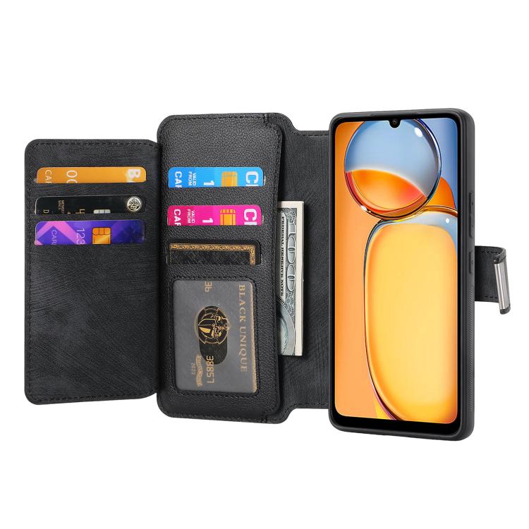 CaseNeo MagSafe RFID Anti-theft Zipper Wallet Retro Leather Phone Case, Compatible with Redmi 13C 4G / Poco M6
