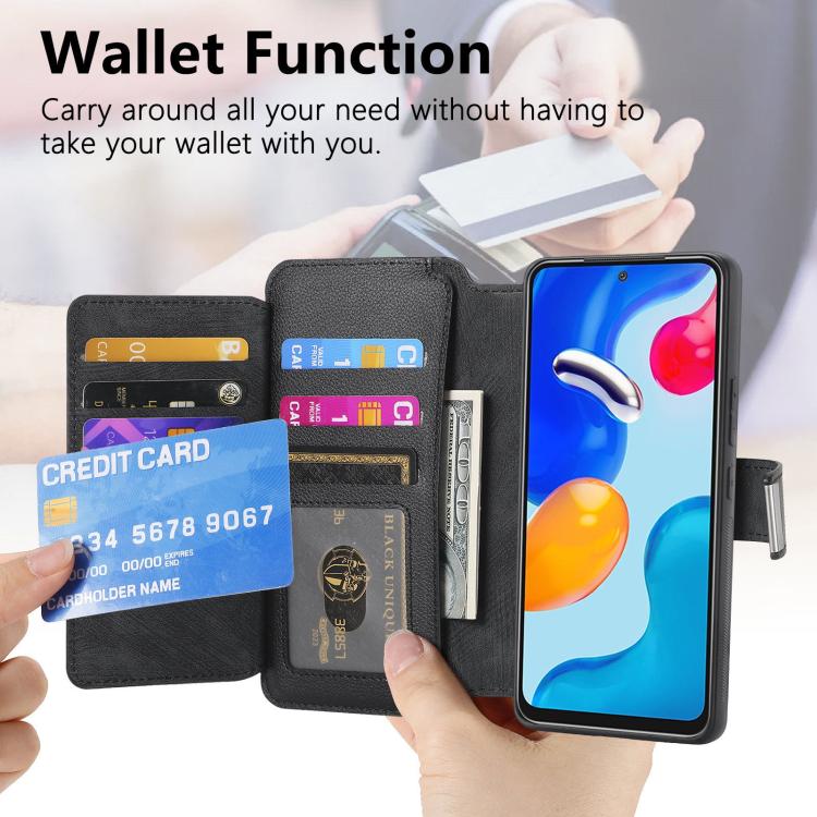 CaseNeo MagSafe RFID Anti-theft Zipper Wallet Retro Leather Phone Case, Compatible with Redmi Note 11 4G Global