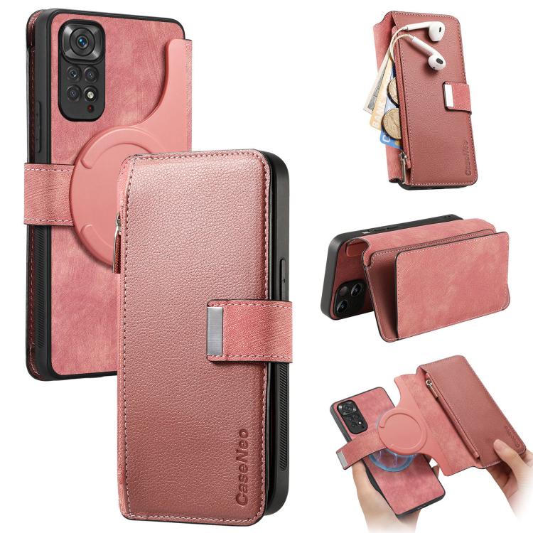 CaseNeo MagSafe RFID Anti-theft Zipper Wallet Retro Leather Phone Case, Compatible with Redmi Note 11 4G Global