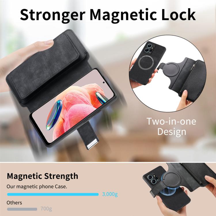 CaseNeo MagSafe RFID Anti-theft Zipper Wallet Retro Leather Phone Case, Compatible with Redmi Note 12 4G Global