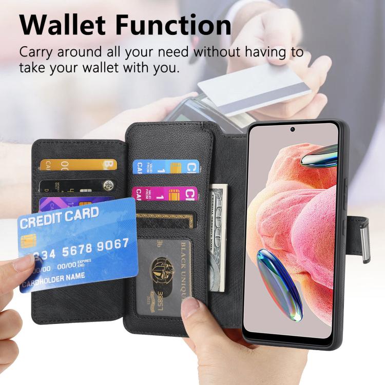 CaseNeo MagSafe RFID Anti-theft Zipper Wallet Retro Leather Phone Case, Compatible with Redmi Note 12 4G Global