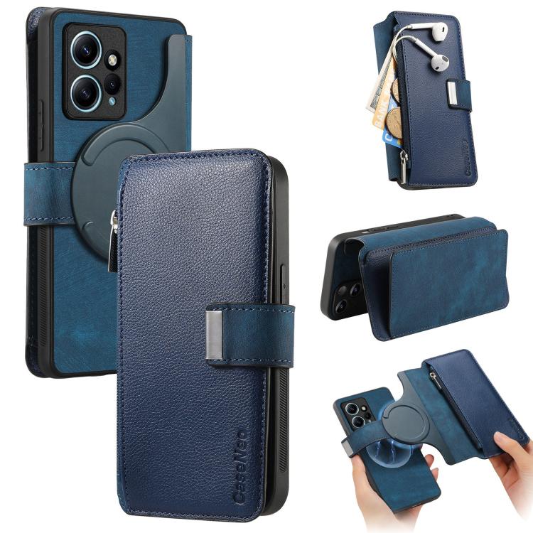 CaseNeo MagSafe RFID Anti-theft Zipper Wallet Retro Leather Phone Case, Compatible with Redmi Note 12 4G Global