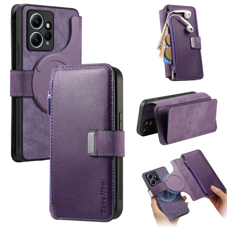 CaseNeo MagSafe RFID Anti-theft Zipper Wallet Retro Leather Phone Case, Compatible with Redmi Note 12 4G Global